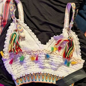 Know One Cares Colorful Tassel Crochet Bralette